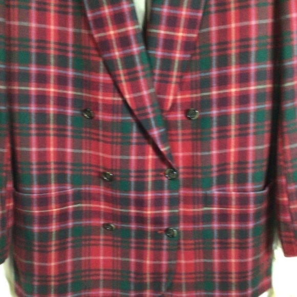 Vintage Double Breasted Red Plaid Wool Blazer - Picture 2 of 8